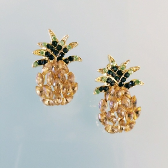 RHINESTONE PINEAPPLE EARRINGS - Picture 3 of 4